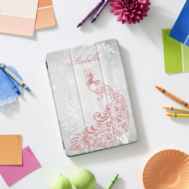 Pink Peacock Personalized iPad Smart Cover (Desk)