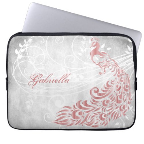 Pink Peacock Personalized Laptop Sleeve