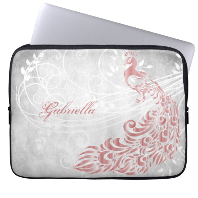 Pink Peacock Personalized Laptop Sleeve (Front)