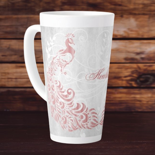 Pink Peacock Personalized Latte Mug (Pink Peacock Personalized Latte Mug)