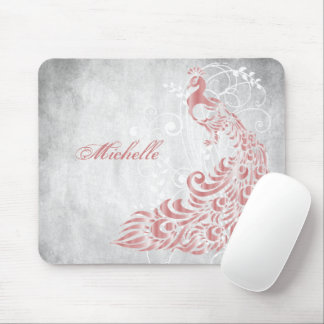 Pink Peacock Personalized Mouse Pad