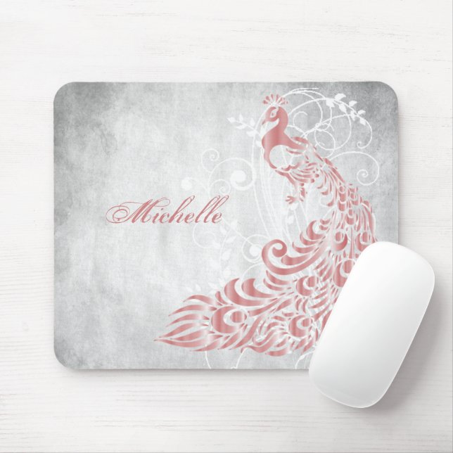 Pink Peacock Personalized Mouse Pad (With Mouse)