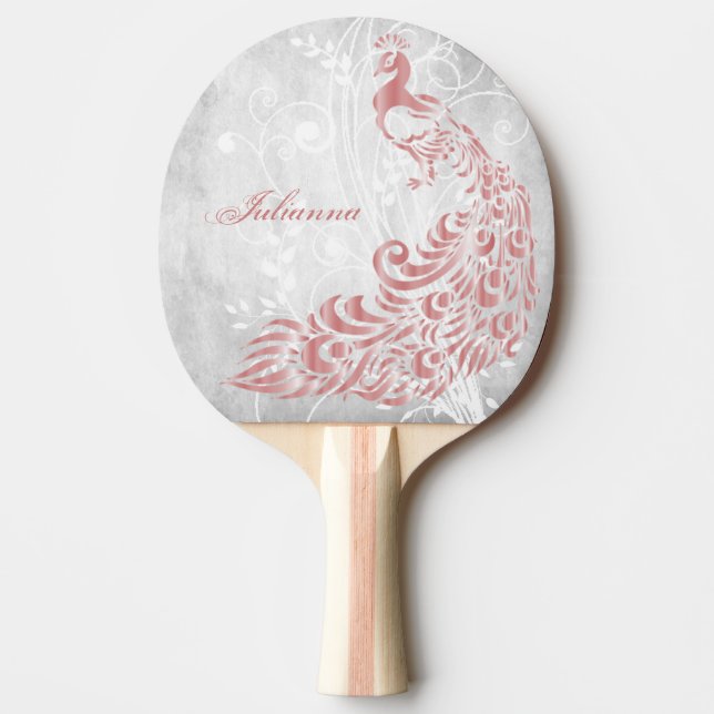 Pink Peacock Personalized Ping Pong Paddle (Front)