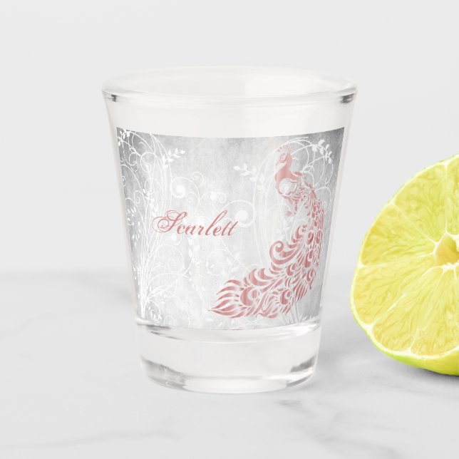 Pink Peacock Personalized Shot Glass (Front)