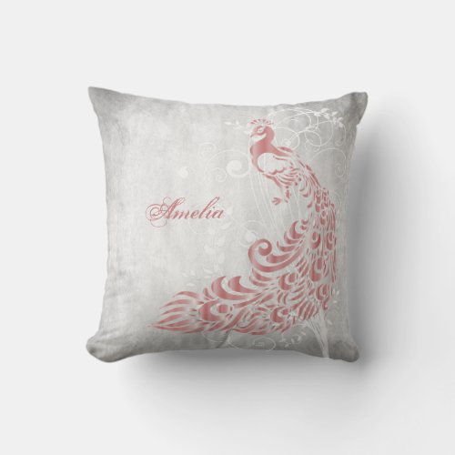 Pink Peacock Personalized Throw Pillow
