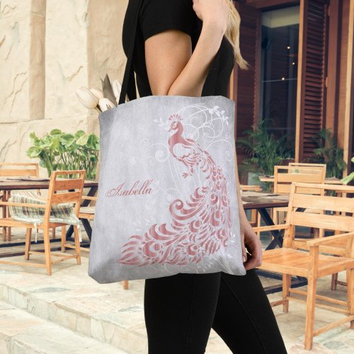 Pink Peacock Personalized Tote Bag
