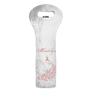 Pink Peacock Personalized Wine Bag