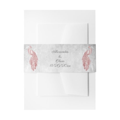Pink Peacock Wedding Invitation Belly Band