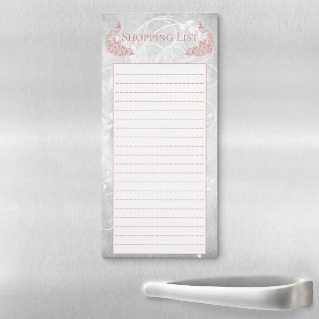 Pink Peacocks Shopping List Magnetic Notepad (In Situ)