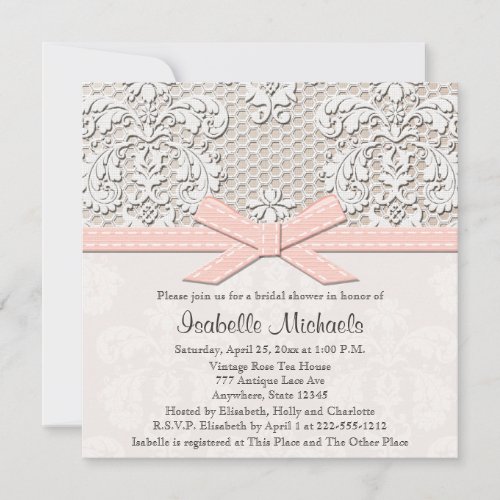 Pink Pearl and Lace Bridal Shower Invitations