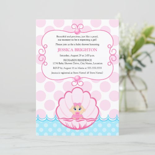 Pink Pearl Baby Girl Shower Invitation