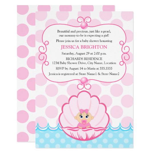 Pink Pearl Baby Girl Shower Invitations