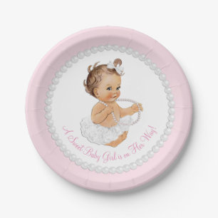 Pink Pearl Ballerina Baby Shower Paper Plates