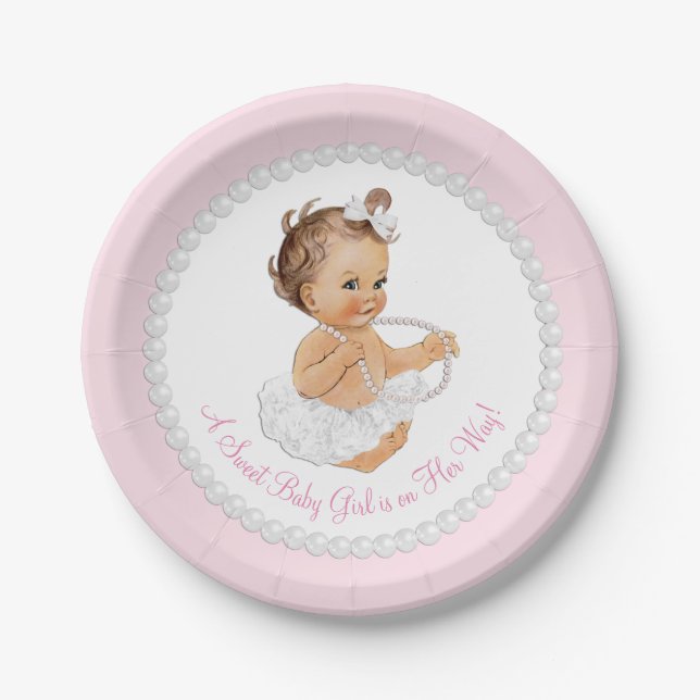 Pink Pearl Ballerina Baby Shower Paper Plates (Front)