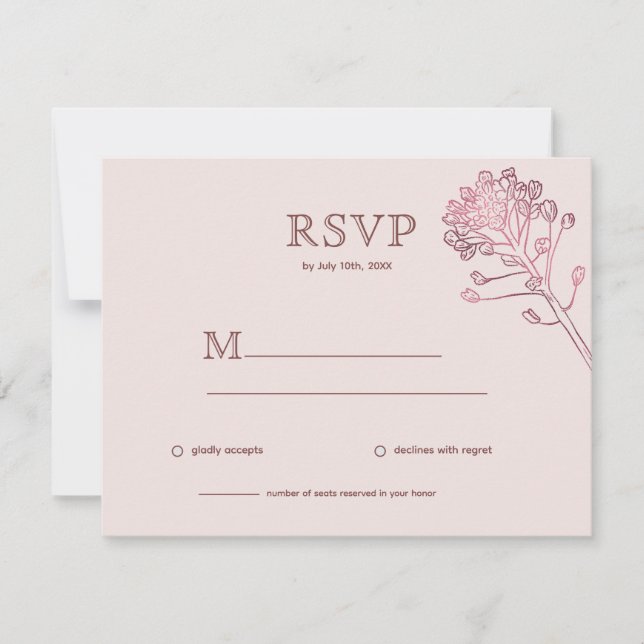 Pink Pearl Botanical Horizontal RSVP (Front)