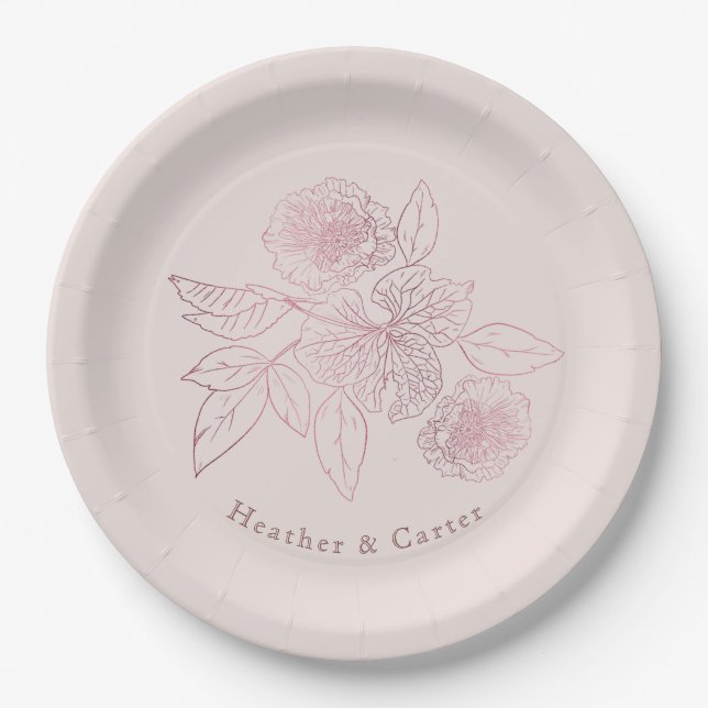 Pink Pearl Botanical Paper Plates (Front)