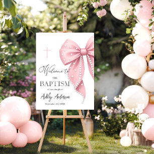 Pink Pearl Bow Baptism Welcome Foam Board