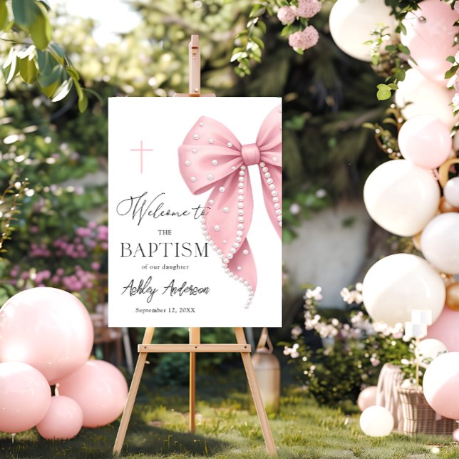 Pink Pearl Bow Baptism Welcome  Foam Board (Creator Uploaded)