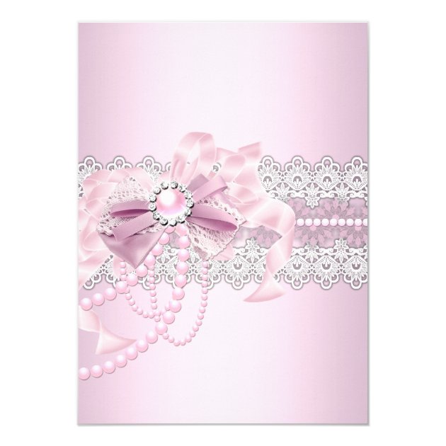 Pink Pearl Bow Cross Holy Communion Or Baptism Invitation