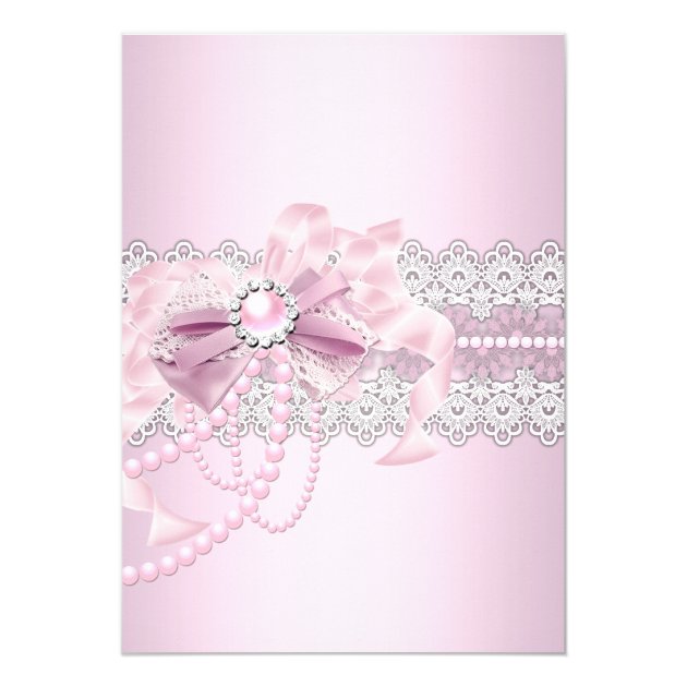Pink Pearl Bow Cross Holy Communion Or Baptism Invitation