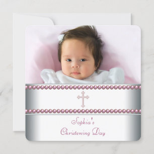 Pink Pearl Christening Invitation