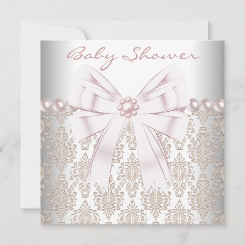 Pink Pearl Damask Baby Shower Invitation