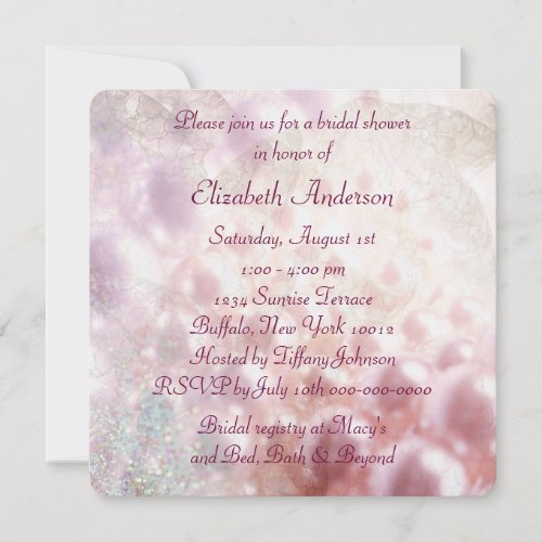 Pink Pearl Diamonds Elegant White Bridal Shower Invite
