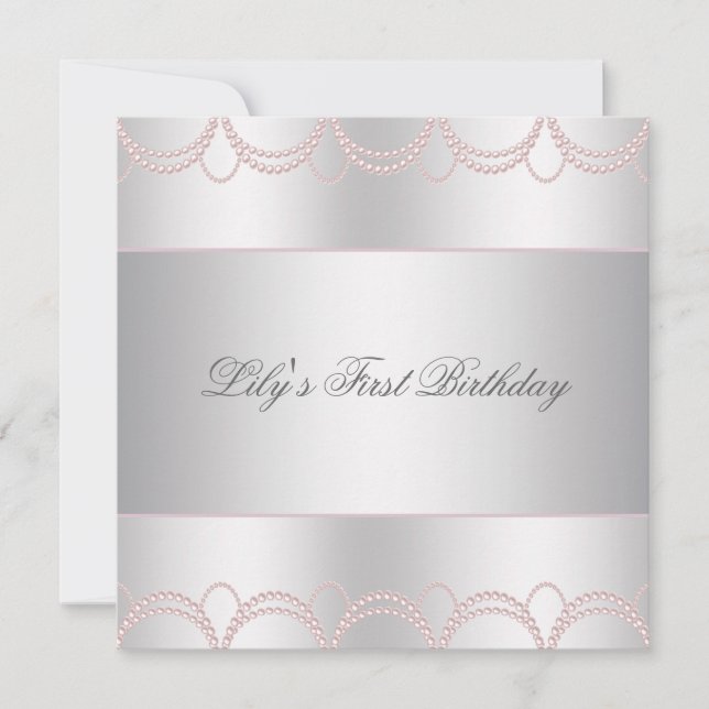 Pink Pearl Girls First Birthday Party Invitation (Front)