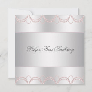 Pink Pearl Girls First Birthday Party Invitation