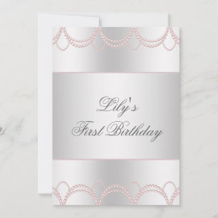 Pink Pearl Girls First Birthday Party Invitation