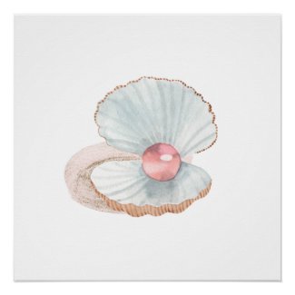 Pink Pearl in Clam Shell Watercolor Poster Print