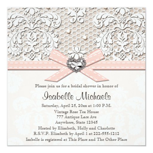 Lace And Pearls Bridal Shower Invitations 1