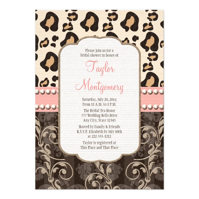 Pink Pearl Leopard Print Bridal Shower Invitations