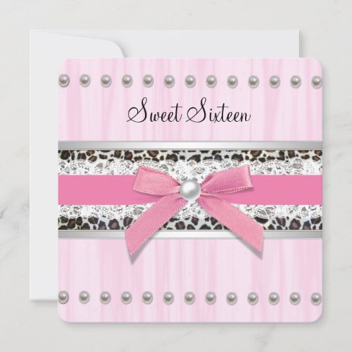 Pink Pearl Leopard Sweet 16 Party Personalized Invitations