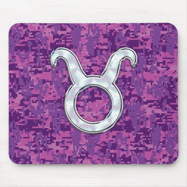 Pink Pearl Like Taurus Zodiac Sign on Digital Camo Mouse Pad (Front)