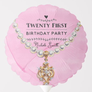 Pink Pearl Necklace Elegant 21st. Birthday Party Balloon