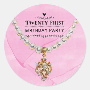 Pink Pearl Necklace Elegant 21st. Birthday Party Classic Round Sticker