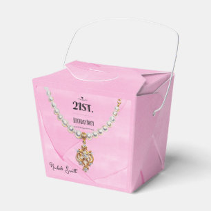 Pink Pearl Necklace Elegant 21st. Birthday Party Favor Boxes
