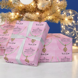 Pink Pearl Necklace Elegant 21st. Birthday Party Wrapping Paper