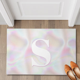 Pink Pearl Opal Iridescent Monogram Welcome Mat