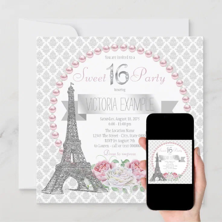 Pink Pearl Paris Sweet 16 Party Invitation Zazzle