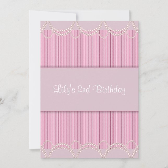 Pink Pearl Pinstripe 2nd Birthday Invitation 5x7 (Front)