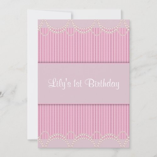 Pink Pearl Pinstripe Girls 1st Birthday Party Invitations
