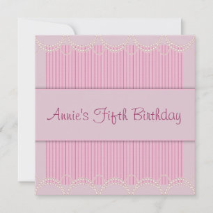 Pink Pearl Pinstripe Girls 5th Birthday Invitation