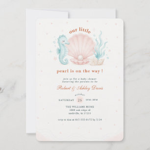Pink Pearl Seashell Sea Baby Shower Invitation