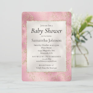 Pink Pearl White Gold Glitter Glitz Baby Shower Invitation