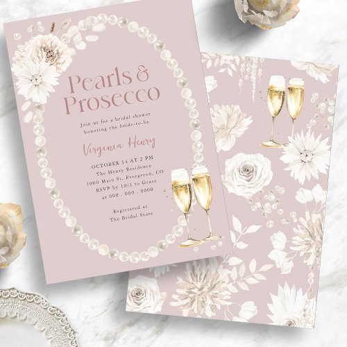 Pink Pearls and Prosecco Bridal Invitation