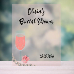 Pink pearls and prosecco bridal shower acrylic sign