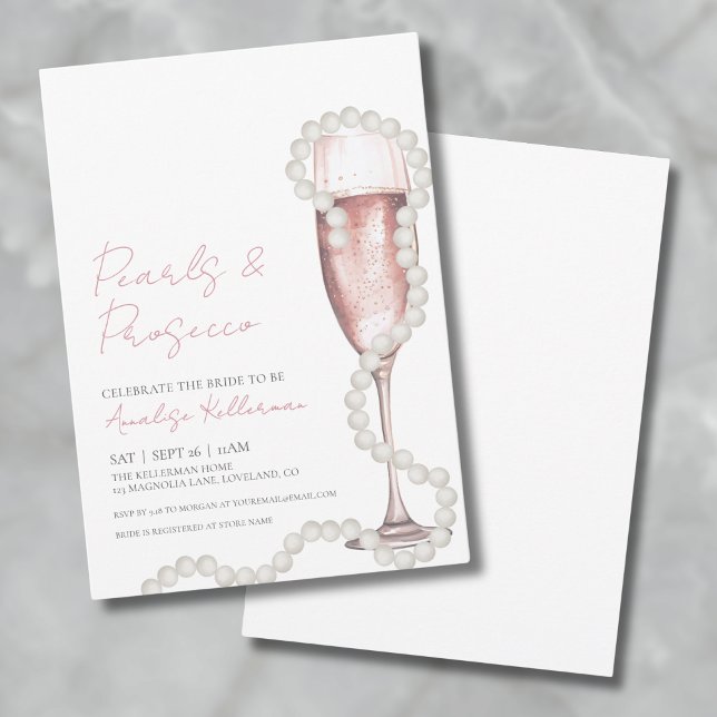 Pink Pearls And Prosecco Bridal Shower Invitation (Elegant Pink Champagne Bridal Shower Invitation)