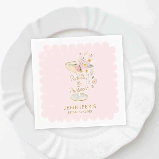 Pink Pearls and Prosecco Bridal Shower Napkins (Pink Pearls and Prosecco bridal shower Napkins)